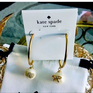 KATE SPADE BOW PEARLS HOOP EARRINGS